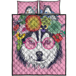 Hippie Siberian Husky Print Quilt Bed Set