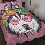 Hippie Siberian Husky Print Quilt Bed Set