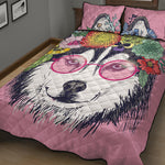 Hippie Siberian Husky Print Quilt Bed Set