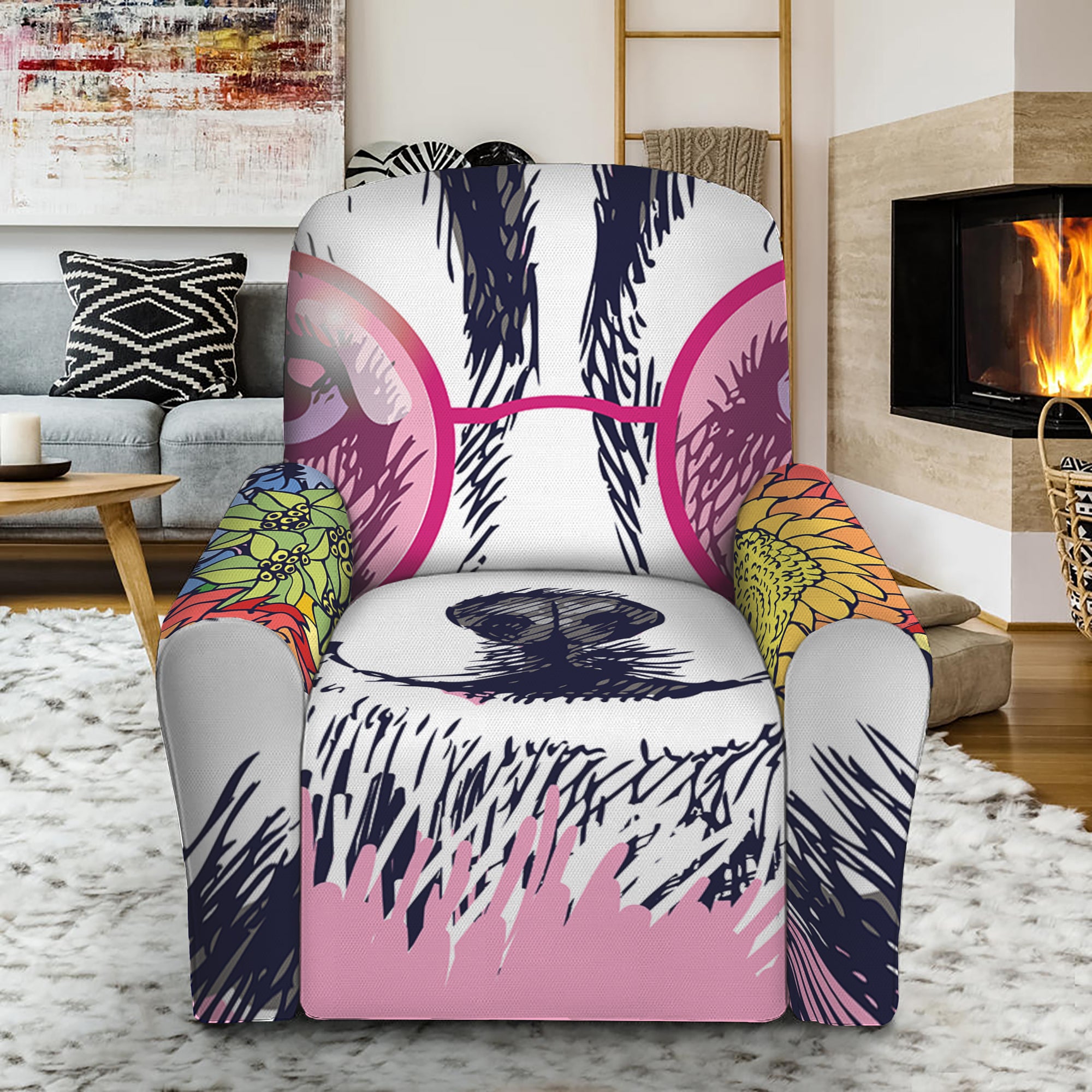 Hippie Siberian Husky Print Recliner Slipcover