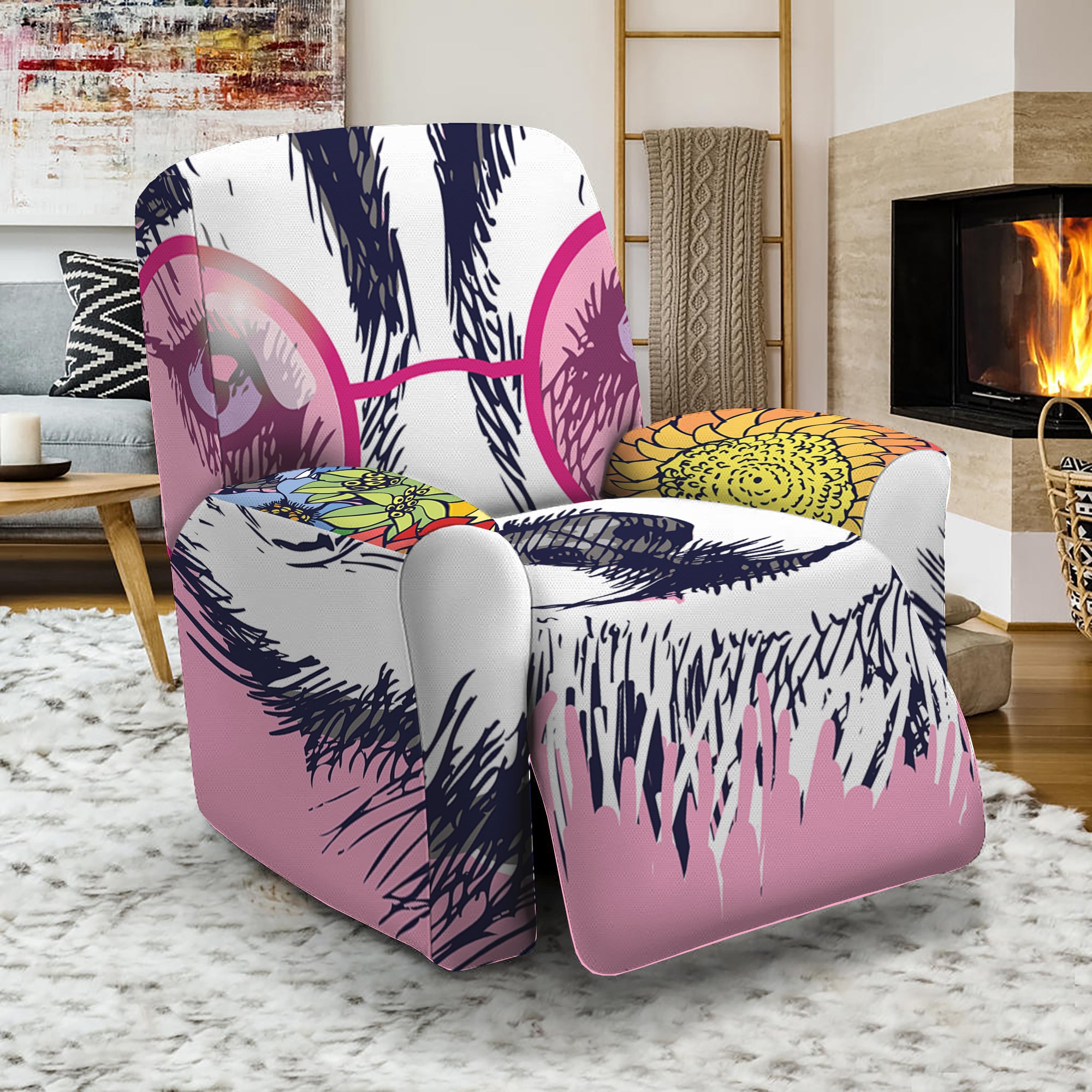 Hippie Siberian Husky Print Recliner Slipcover