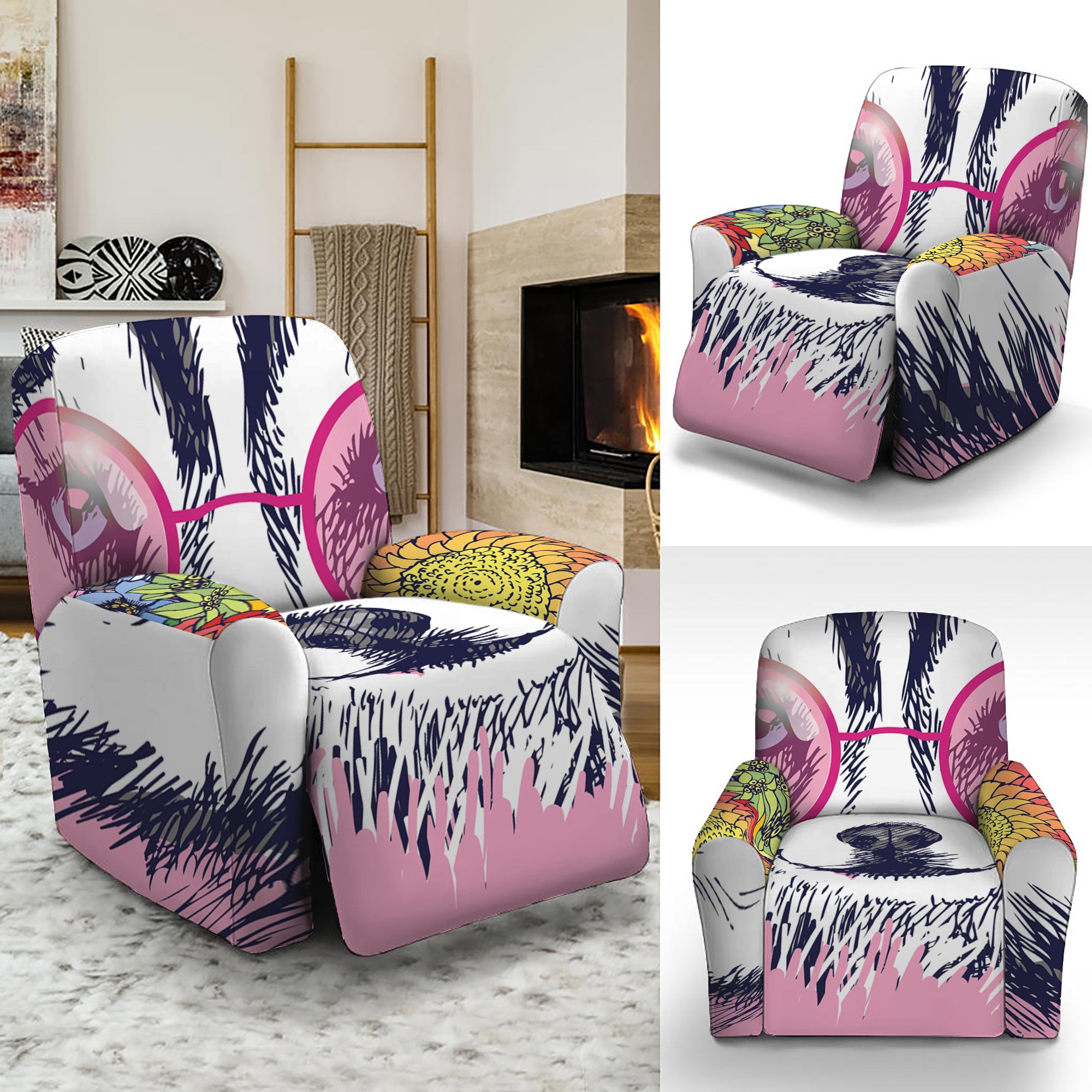 Hippie Siberian Husky Print Recliner Slipcover