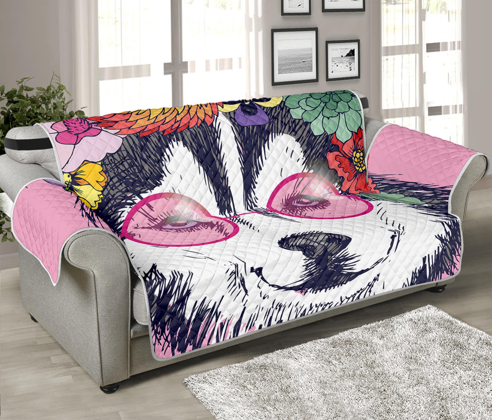 Hippie Siberian Husky Print Sofa Protector