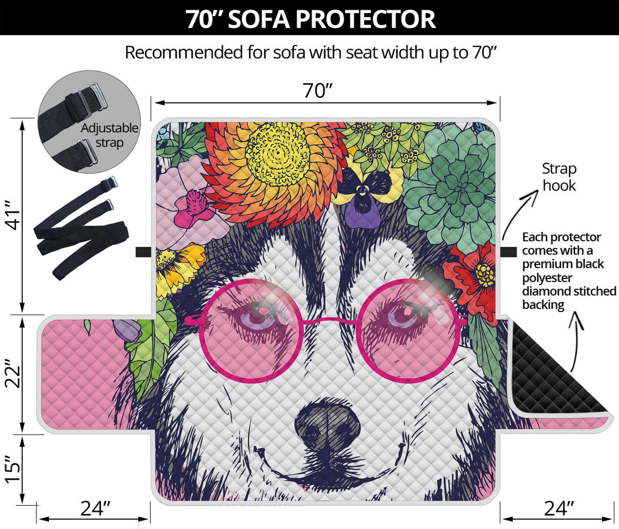 Hippie Siberian Husky Print Sofa Protector