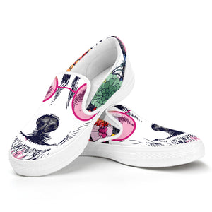 Hippie Siberian Husky Print White Slip On Shoes