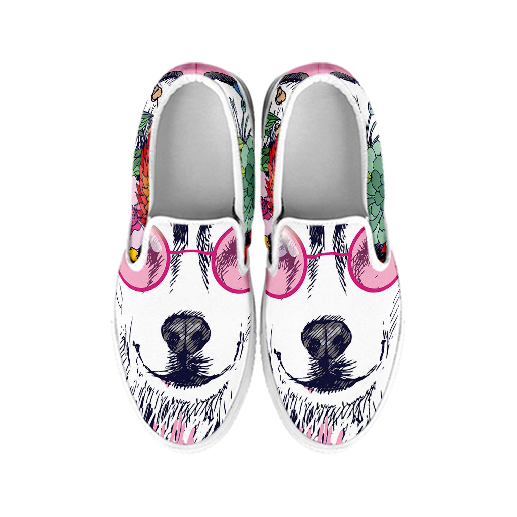 Hippie Siberian Husky Print White Slip On Shoes