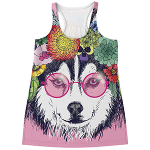 Hippie Siberian Husky Print Women's Racerback Tank Top