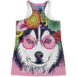 Hippie Siberian Husky Print Women's Racerback Tank Top