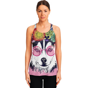 Hippie Siberian Husky Print Women's Racerback Tank Top