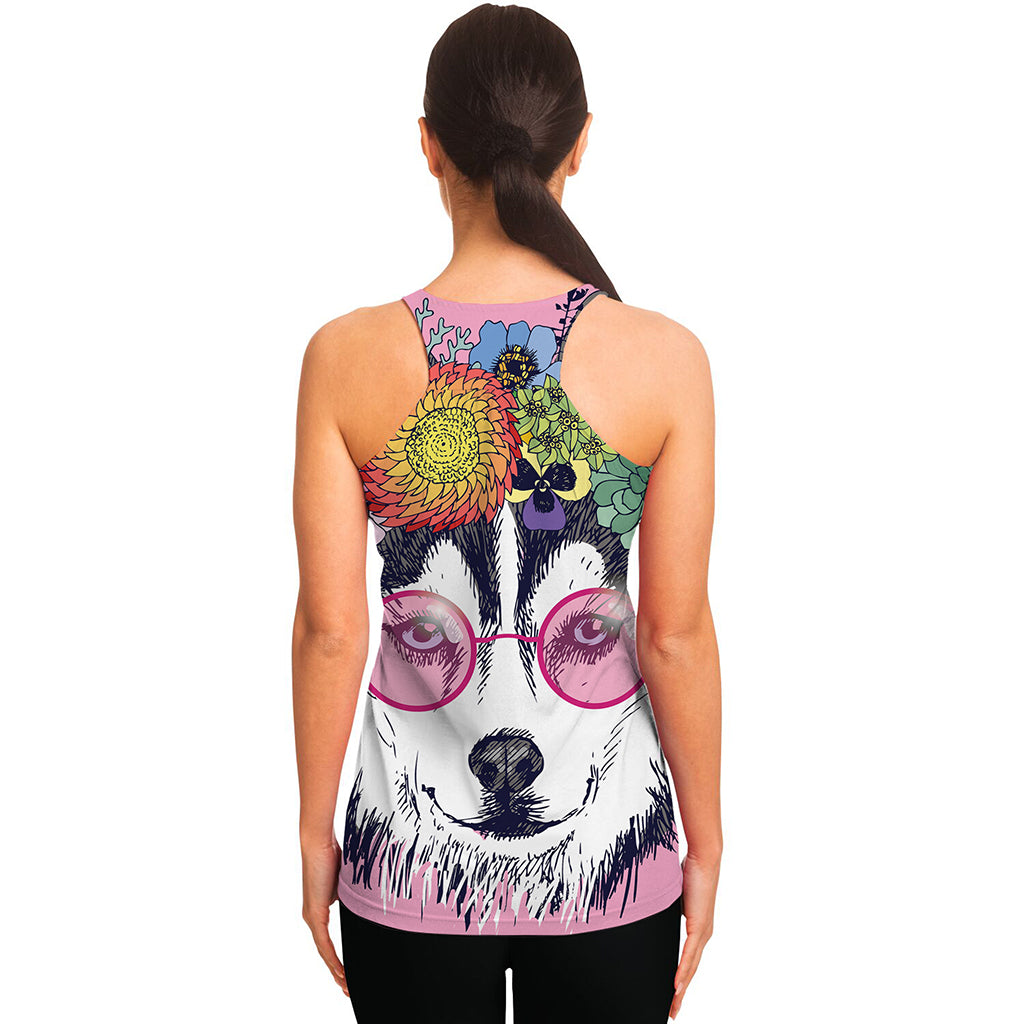 Hippie Siberian Husky Print Women's Racerback Tank Top