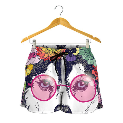 Hippie Siberian Husky Print Women's Shorts