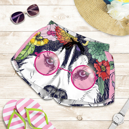 Hippie Siberian Husky Print Women's Shorts