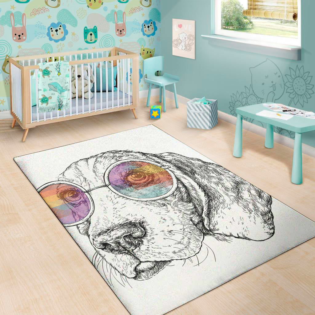 Hipster Beagle With Glasses Print Area Rug