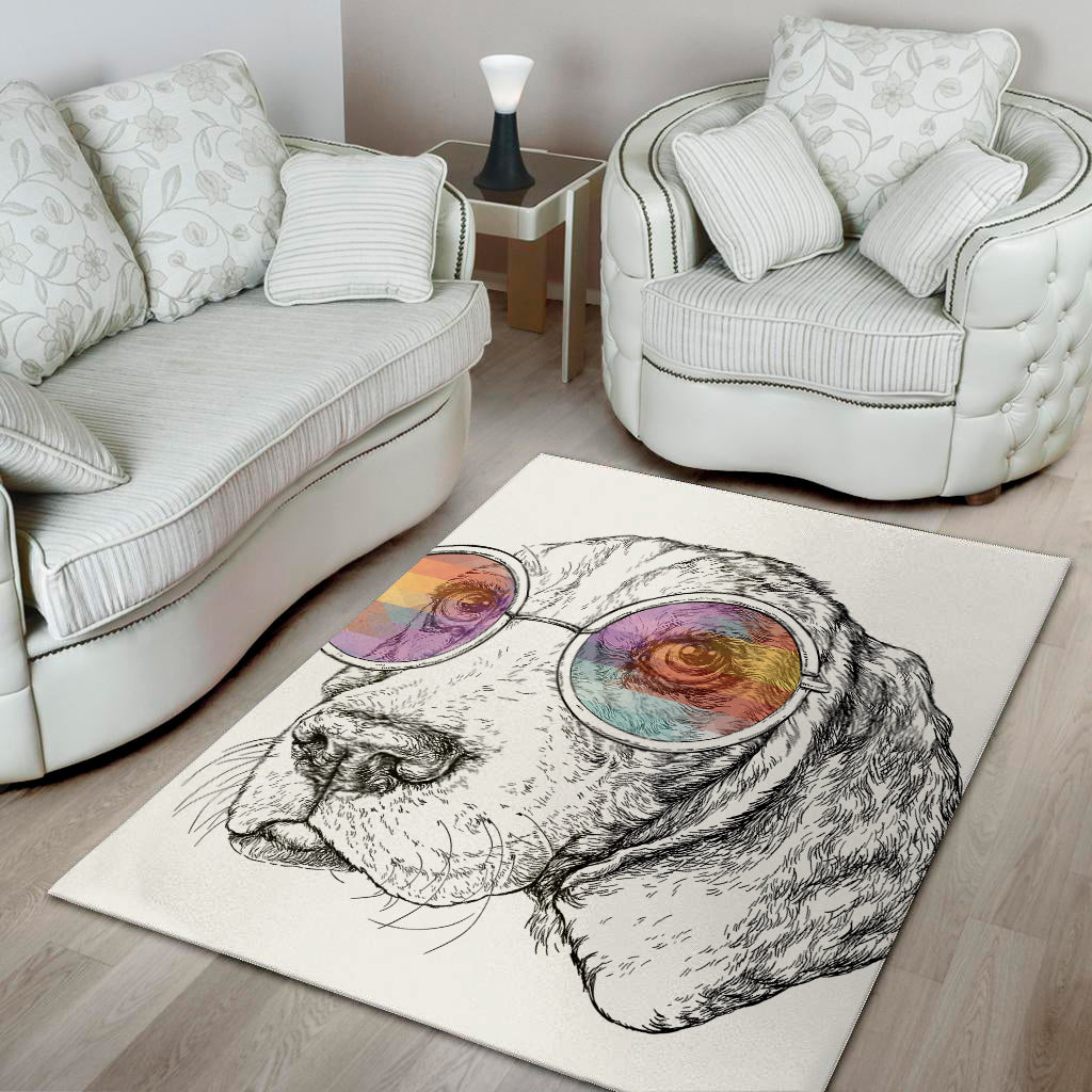 Hipster Beagle With Glasses Print Area Rug