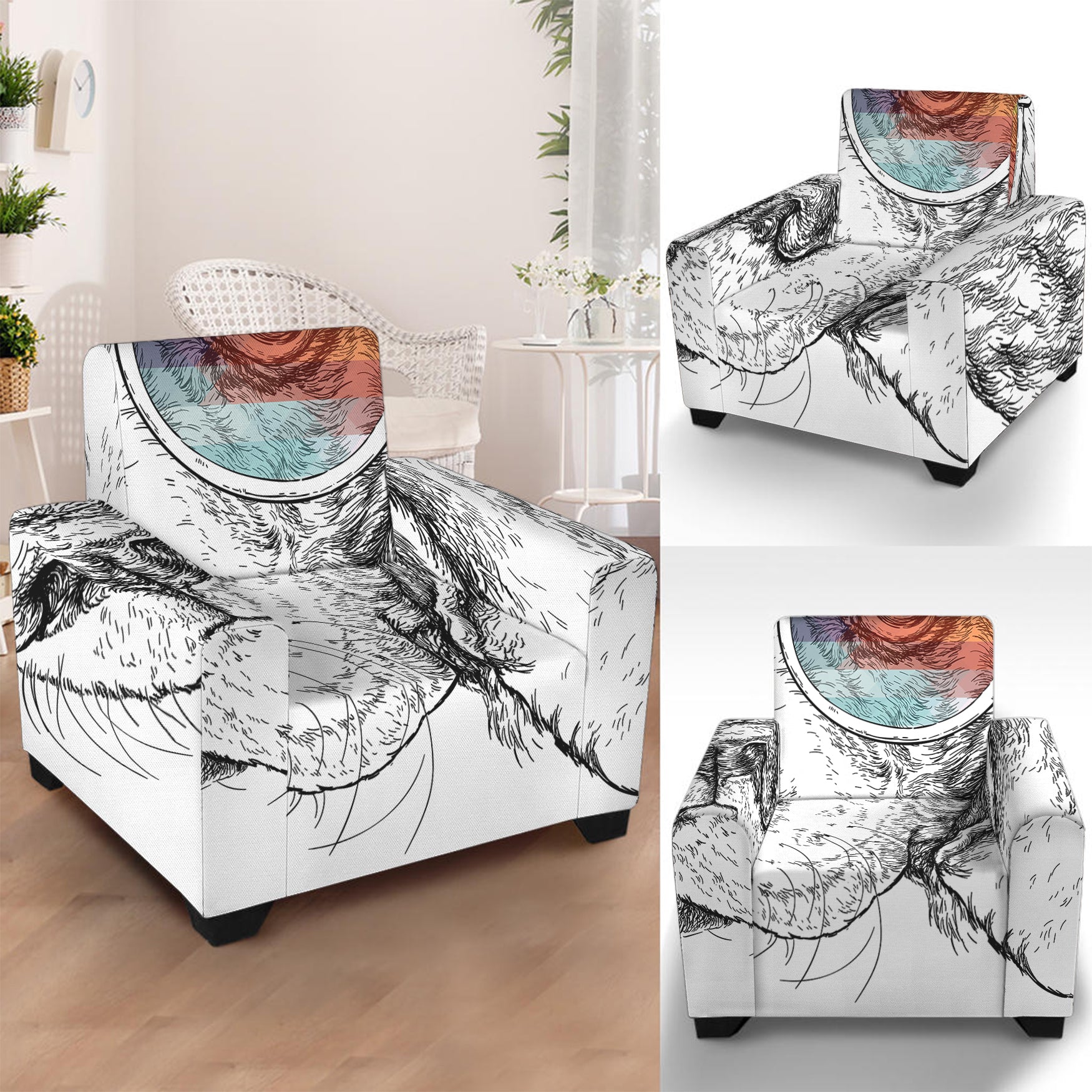 Hipster Beagle With Glasses Print Armchair Slipcover