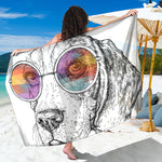 Hipster Beagle With Glasses Print Beach Sarong Wrap