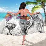 Hipster Beagle With Glasses Print Beach Sarong Wrap