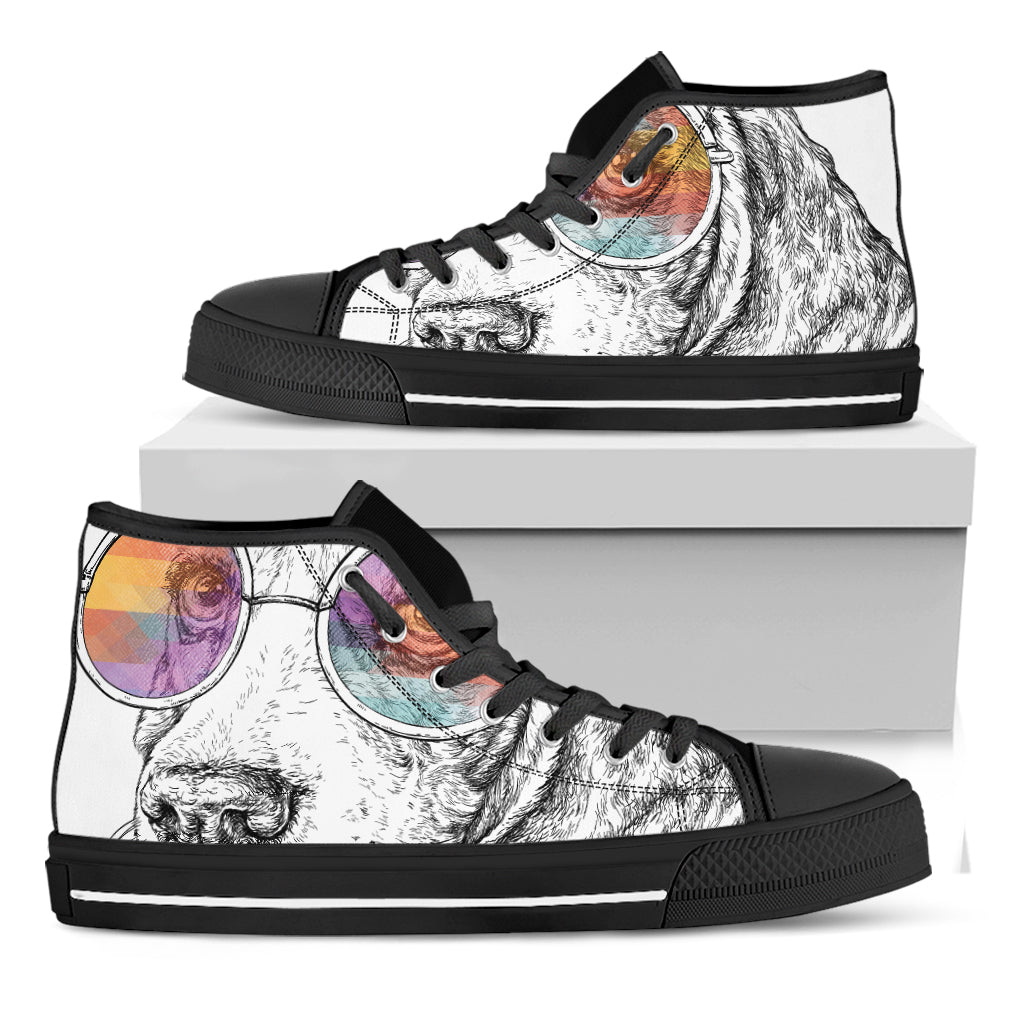 Hipster Beagle With Glasses Print Black High Top Shoes