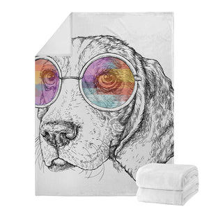 Hipster Beagle With Glasses Print Blanket