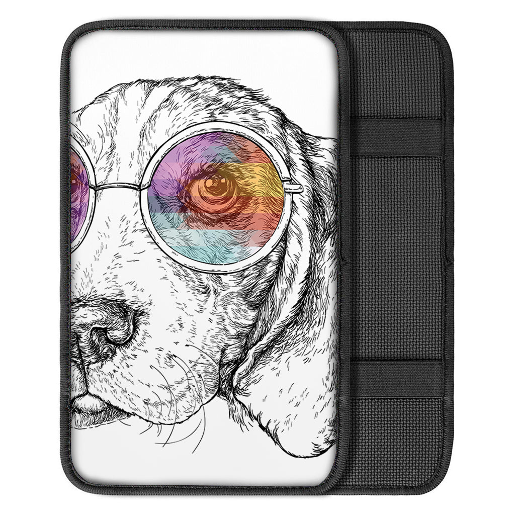 Hipster Beagle With Glasses Print Car Center Console Cover