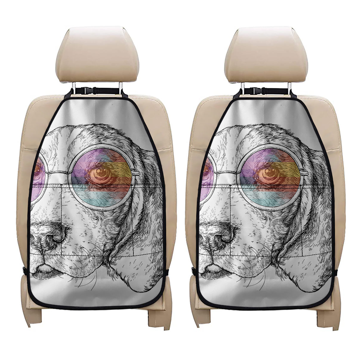 Hipster Beagle With Glasses Print Car Seat Organizers