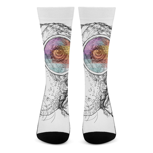 Hipster Beagle With Glasses Print Crew Socks