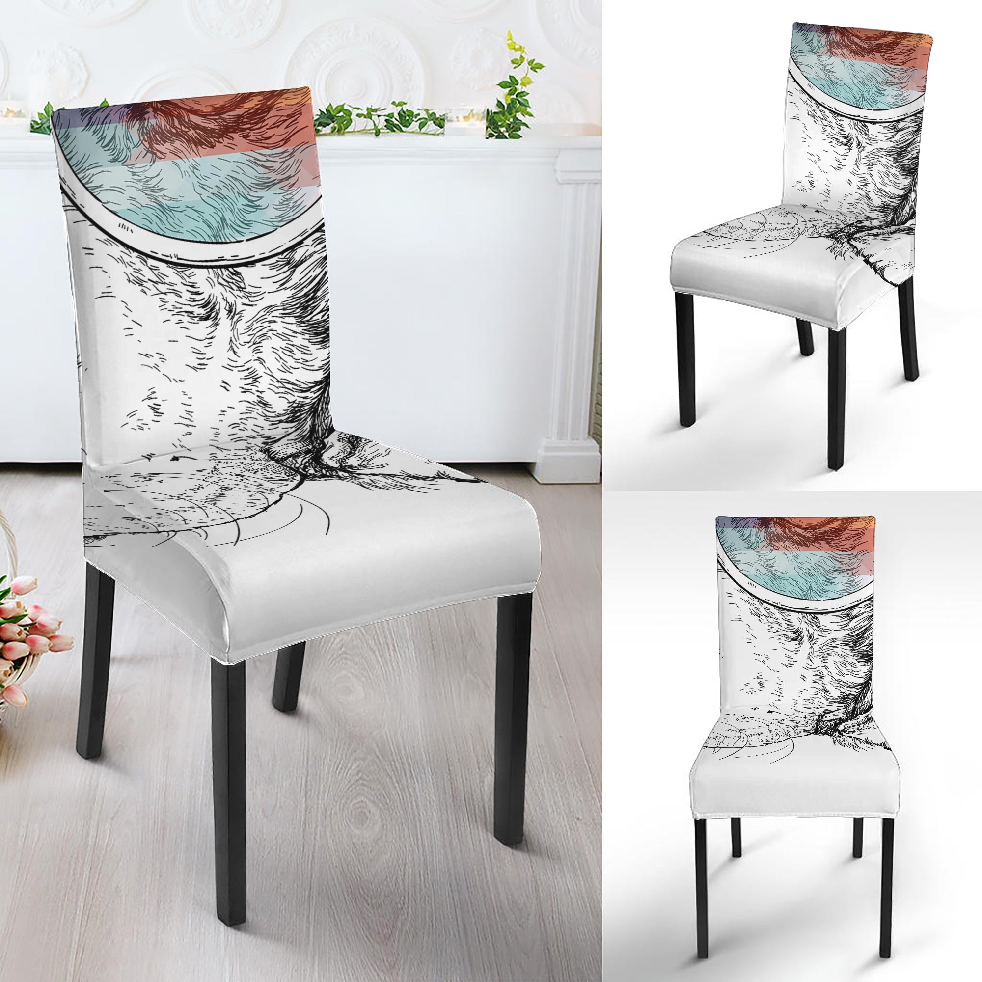 Hipster Beagle With Glasses Print Dining Chair Slipcover