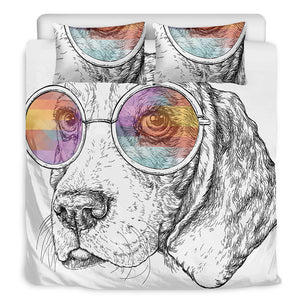 Hipster Beagle With Glasses Print Duvet Cover Bedding Set