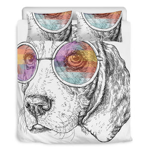 Hipster Beagle With Glasses Print Duvet Cover Bedding Set