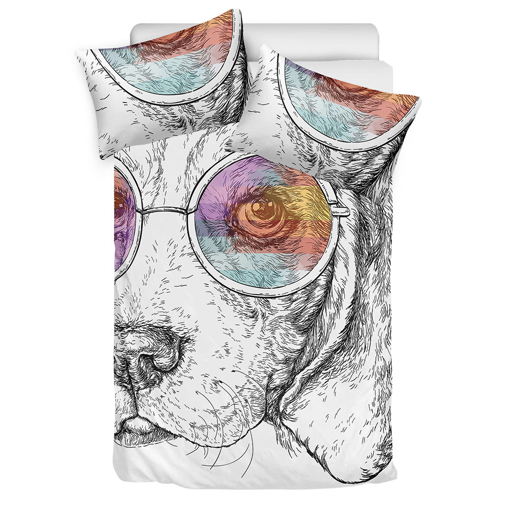 Hipster Beagle With Glasses Print Duvet Cover Bedding Set