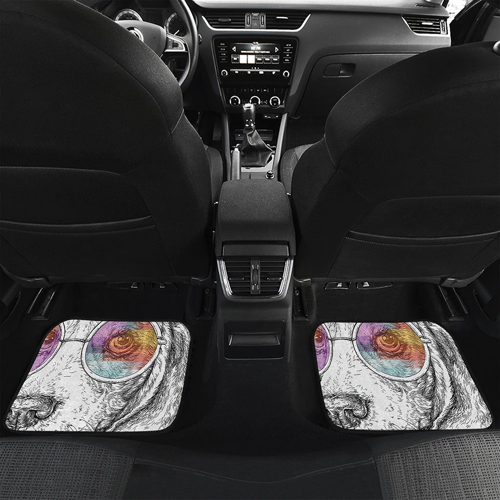 Hipster Beagle With Glasses Print Front and Back Car Floor Mats