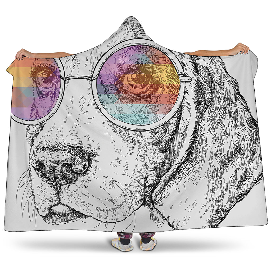 Hipster Beagle With Glasses Print Hooded Blanket