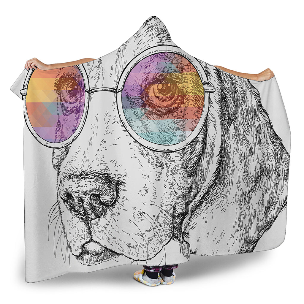 Hipster Beagle With Glasses Print Hooded Blanket