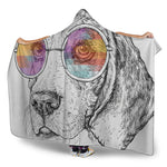 Hipster Beagle With Glasses Print Hooded Blanket