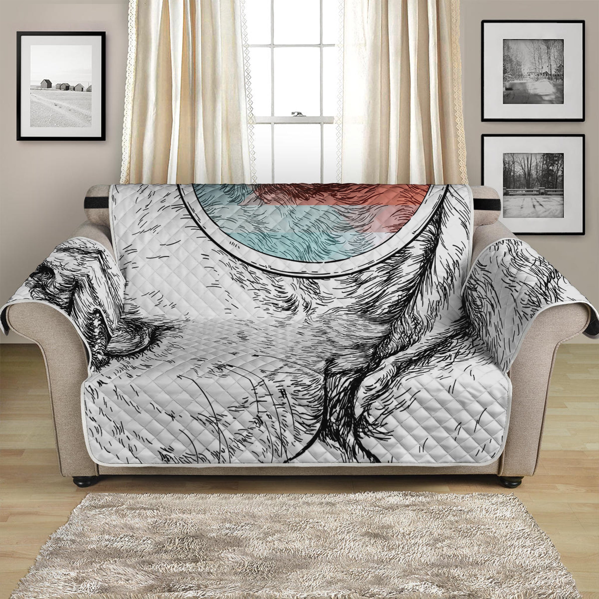 Hipster Beagle With Glasses Print Loveseat Protector