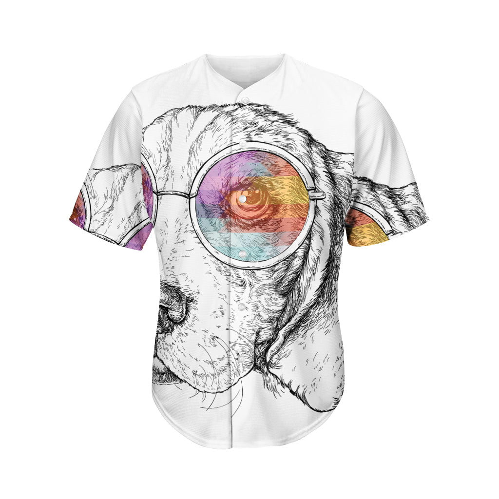 Hipster Beagle With Glasses Print Men's Baseball Jersey
