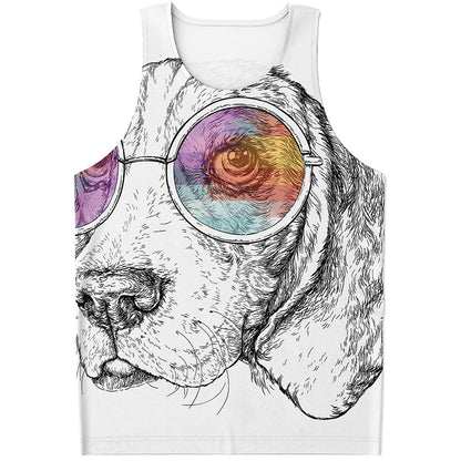 Hipster Beagle With Glasses Print Men's Tank Top