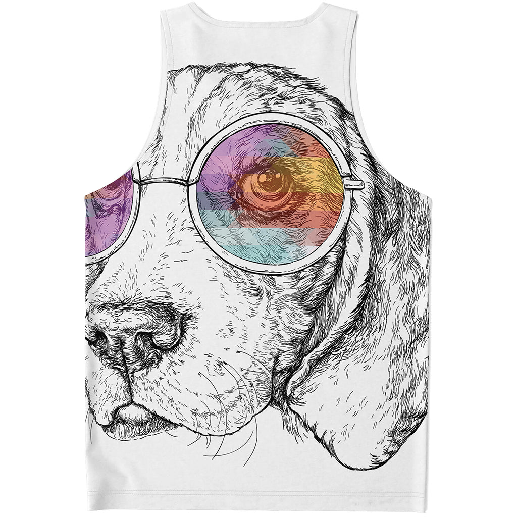 Hipster Beagle With Glasses Print Men's Tank Top