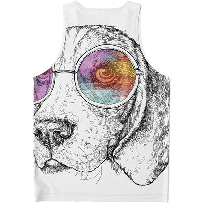 Hipster Beagle With Glasses Print Men's Tank Top