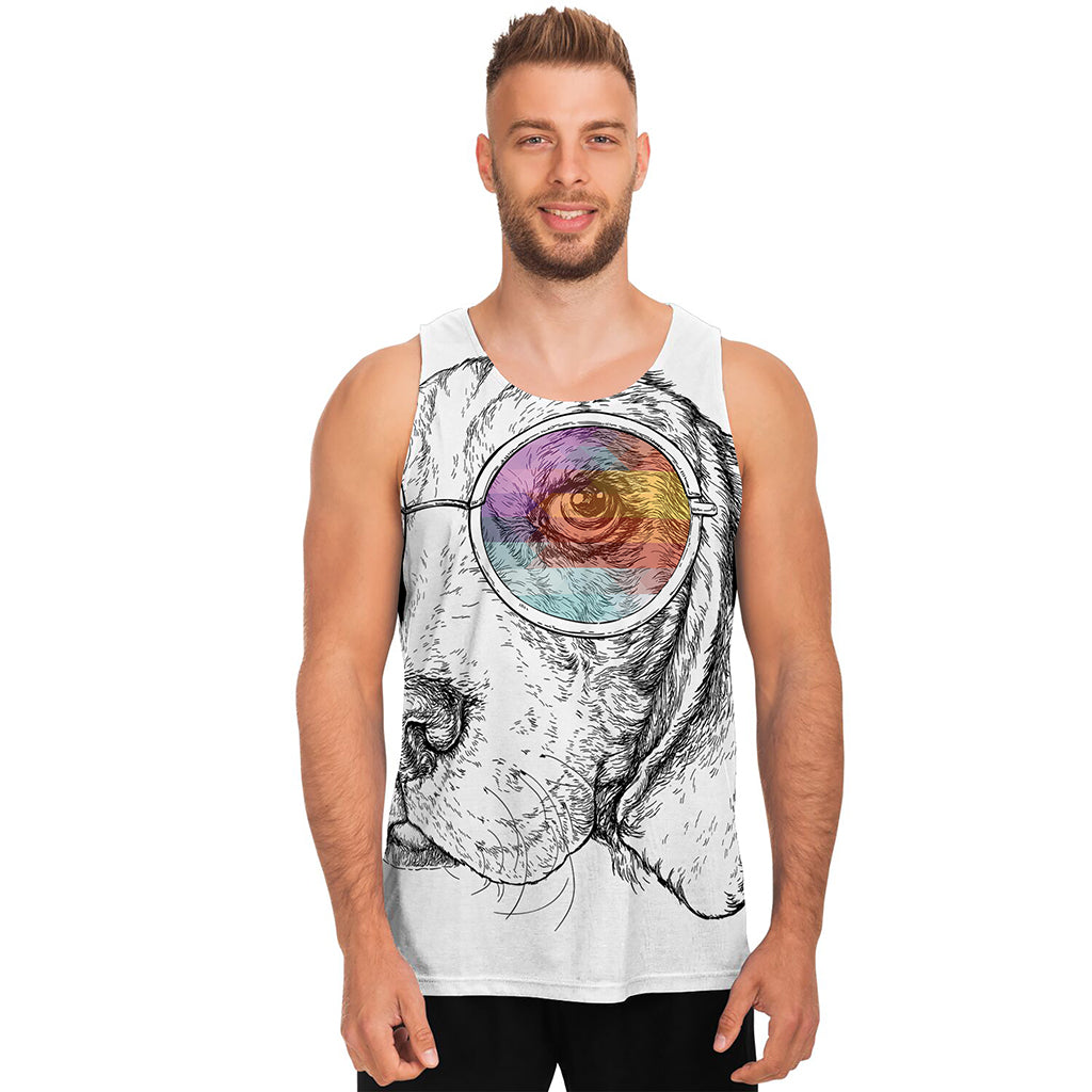 Hipster Beagle With Glasses Print Men's Tank Top
