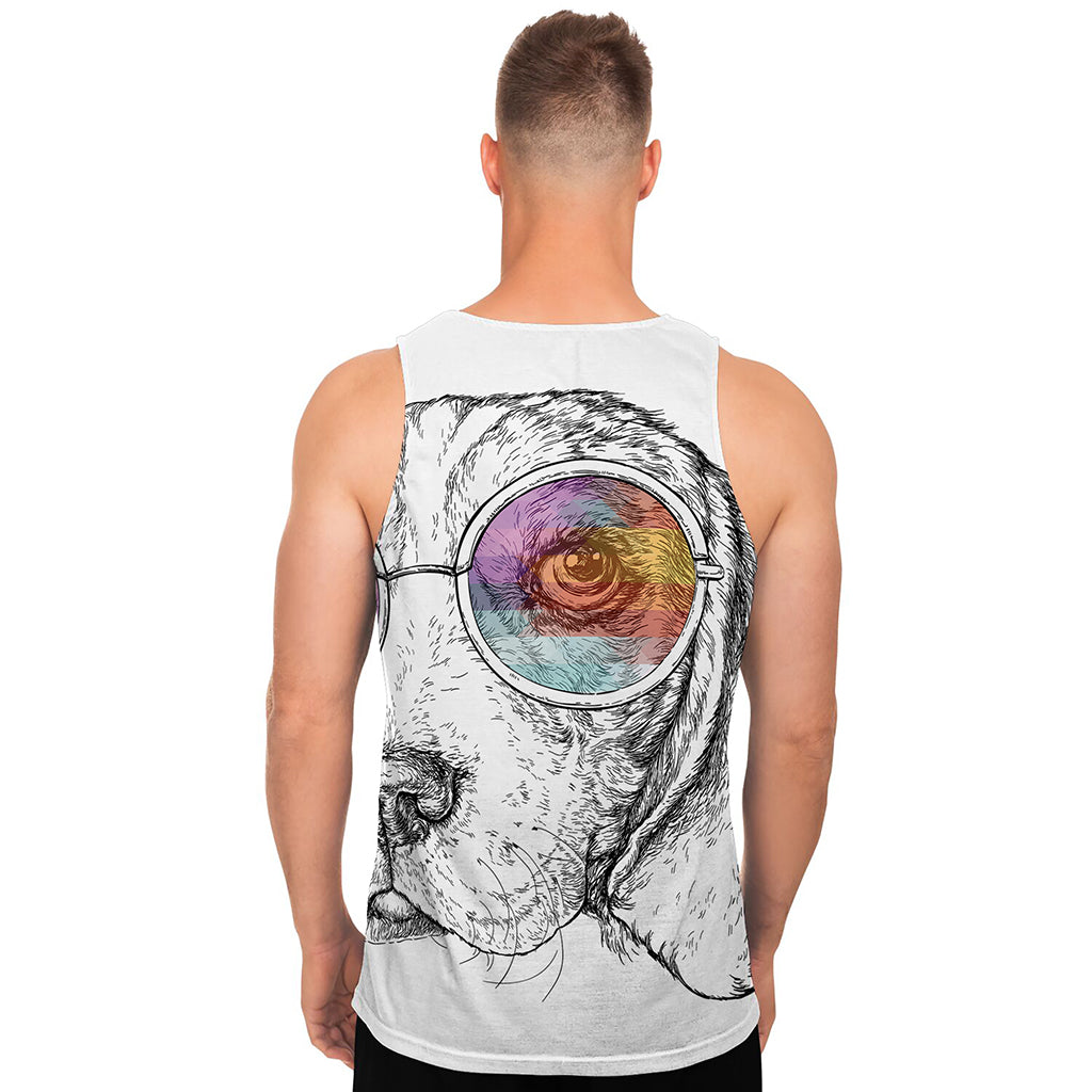 Hipster Beagle With Glasses Print Men's Tank Top