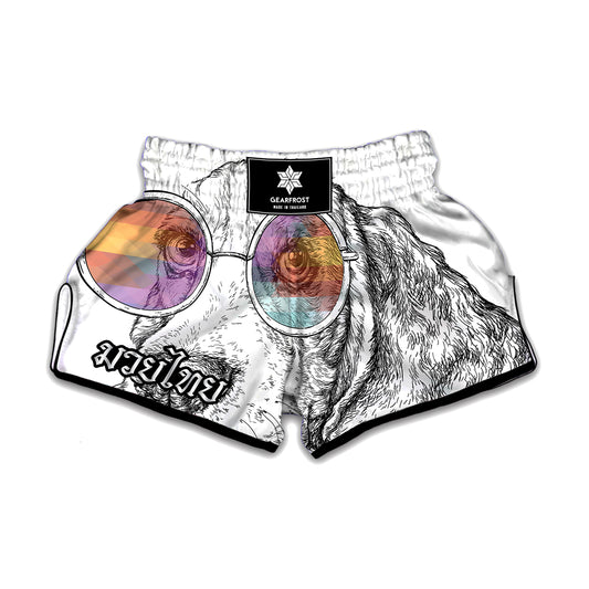 Hipster Beagle With Glasses Print Muay Thai Boxing Shorts