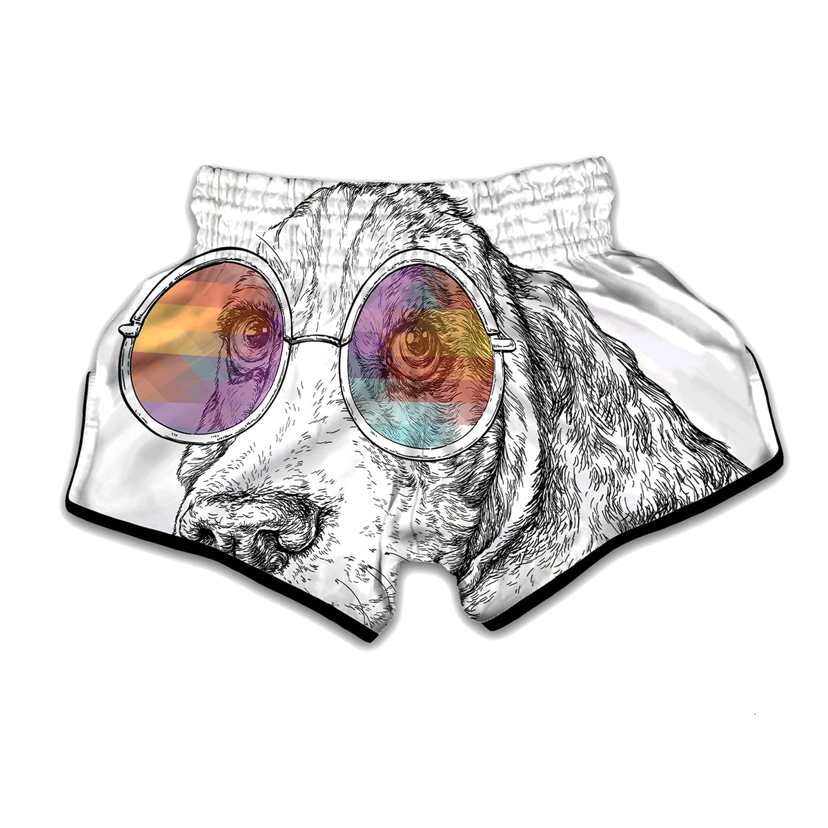 Hipster Beagle With Glasses Print Muay Thai Boxing Shorts