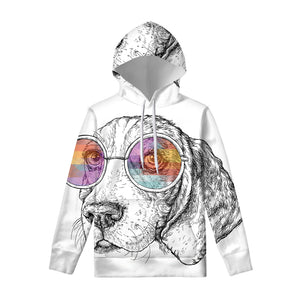 Hipster Beagle With Glasses Print Pullover Hoodie