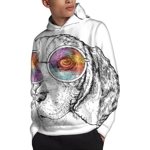 Hipster Beagle With Glasses Print Pullover Hoodie