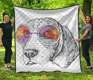 Hipster Beagle With Glasses Print Quilt