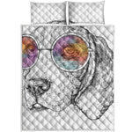 Hipster Beagle With Glasses Print Quilt Bed Set