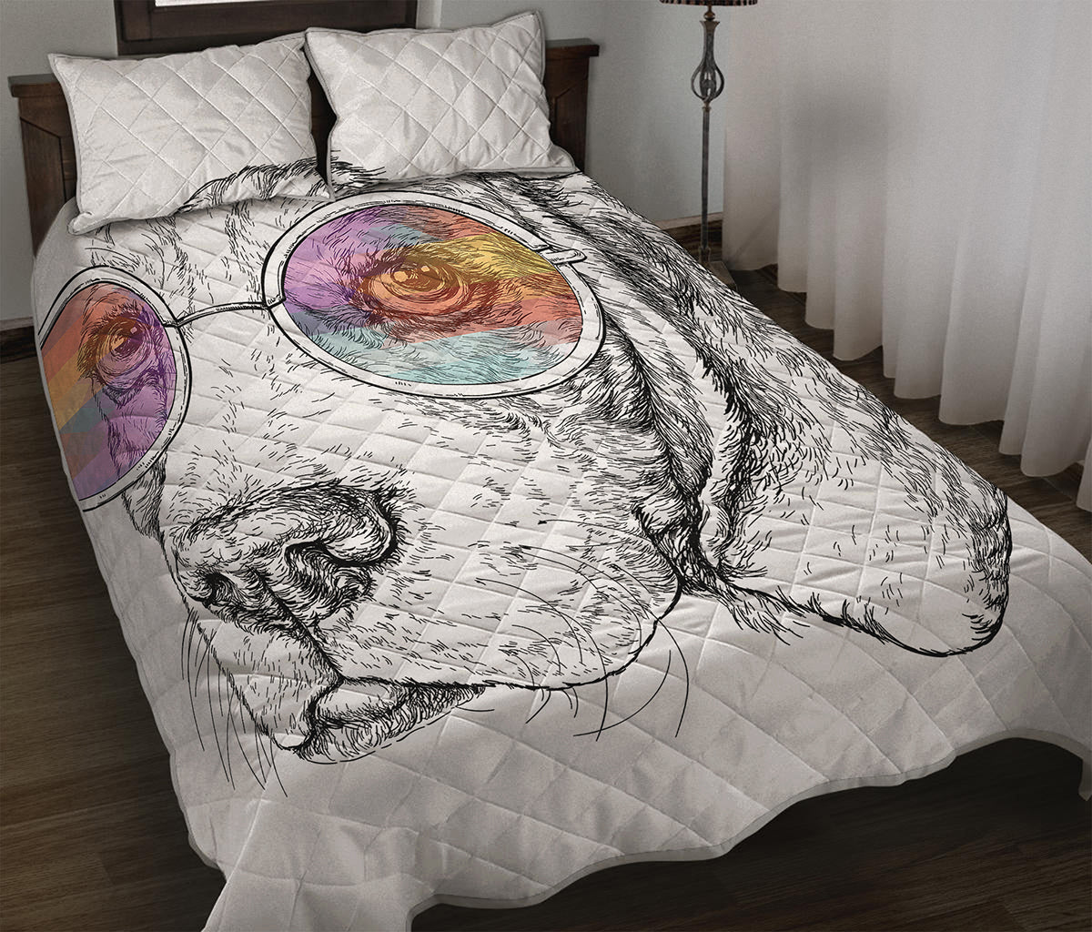 Hipster Beagle With Glasses Print Quilt Bed Set