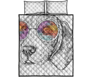 Hipster Beagle With Glasses Print Quilt Bed Set