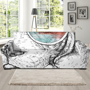 Hipster Beagle With Glasses Print Sofa Slipcover